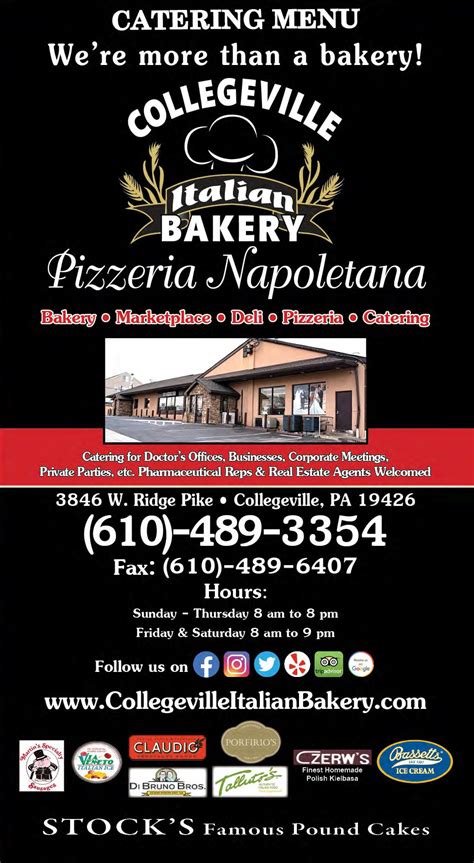 Sunday 800 am - 800 pm. . Collegeville italian bakery